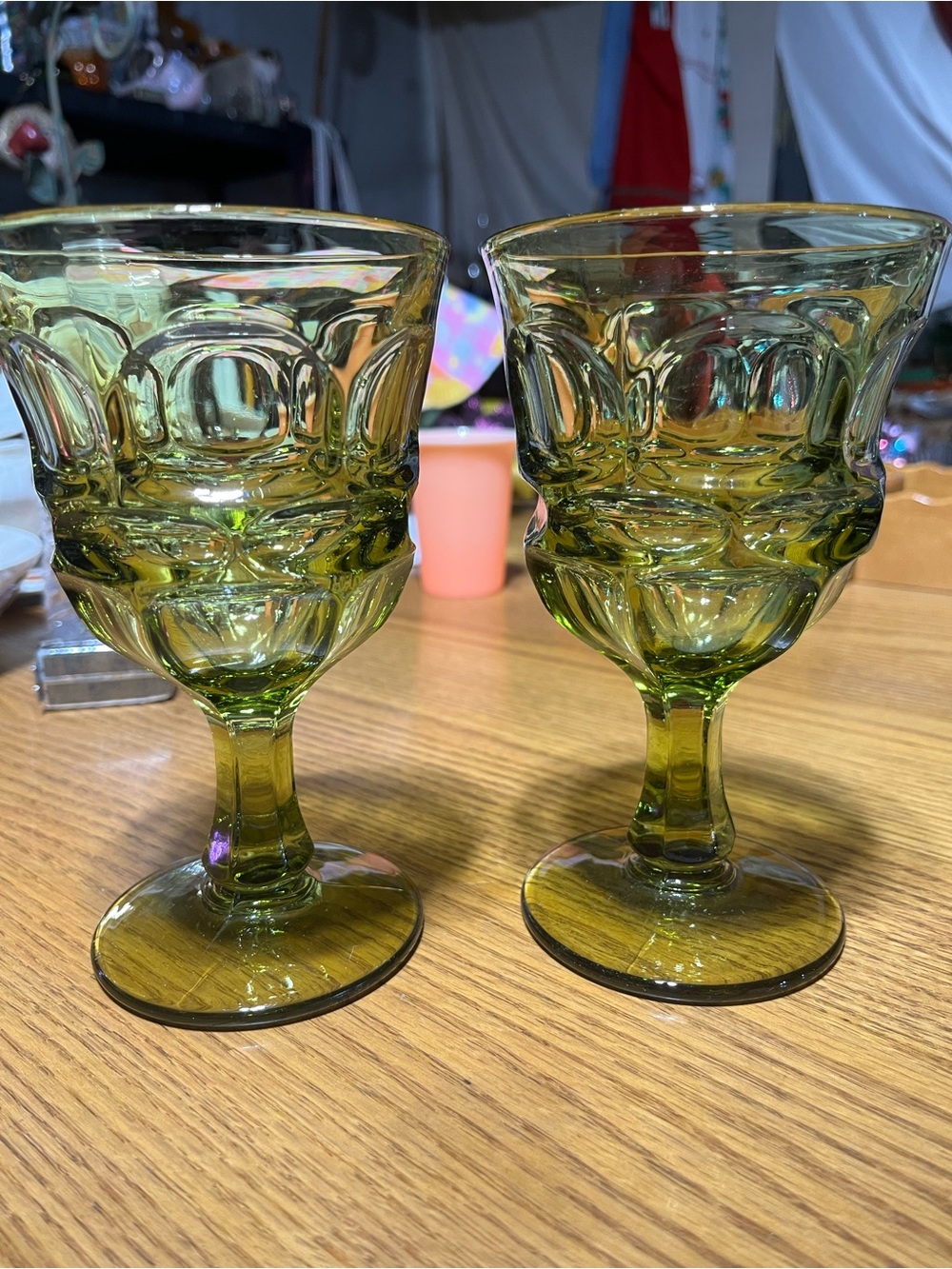 2 Vintage Green wine Goblets